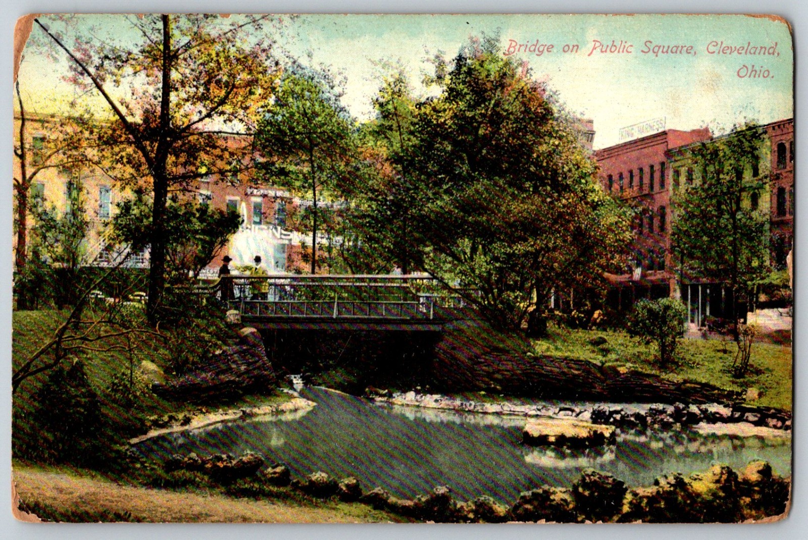 OH Cleveland Scene Bridge on Public Square Buildings Lake Water Postcard