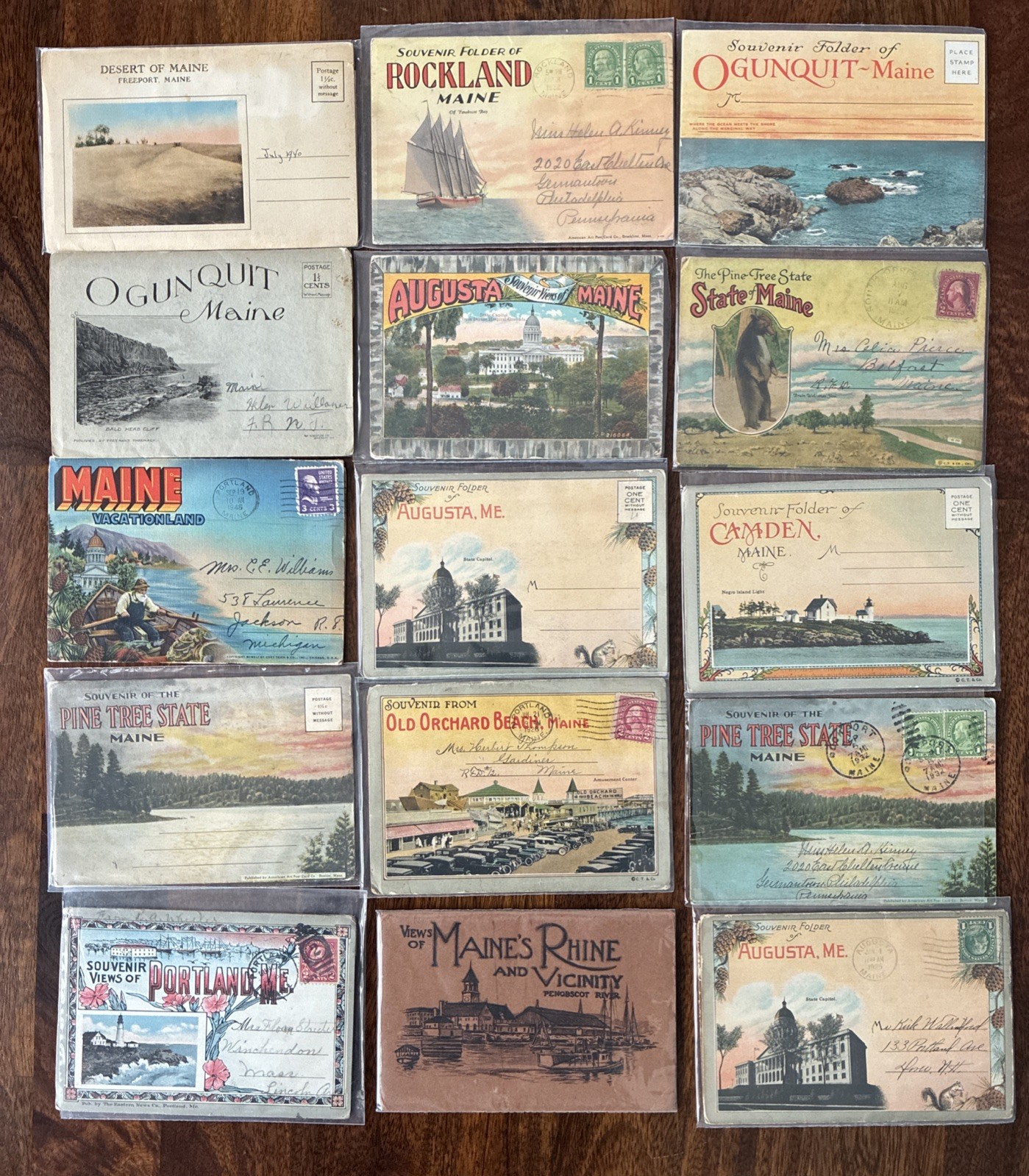 Lot Of 15 Maine Tourism Vintage Linen Souvenir Postcard Folders 1920-1930s