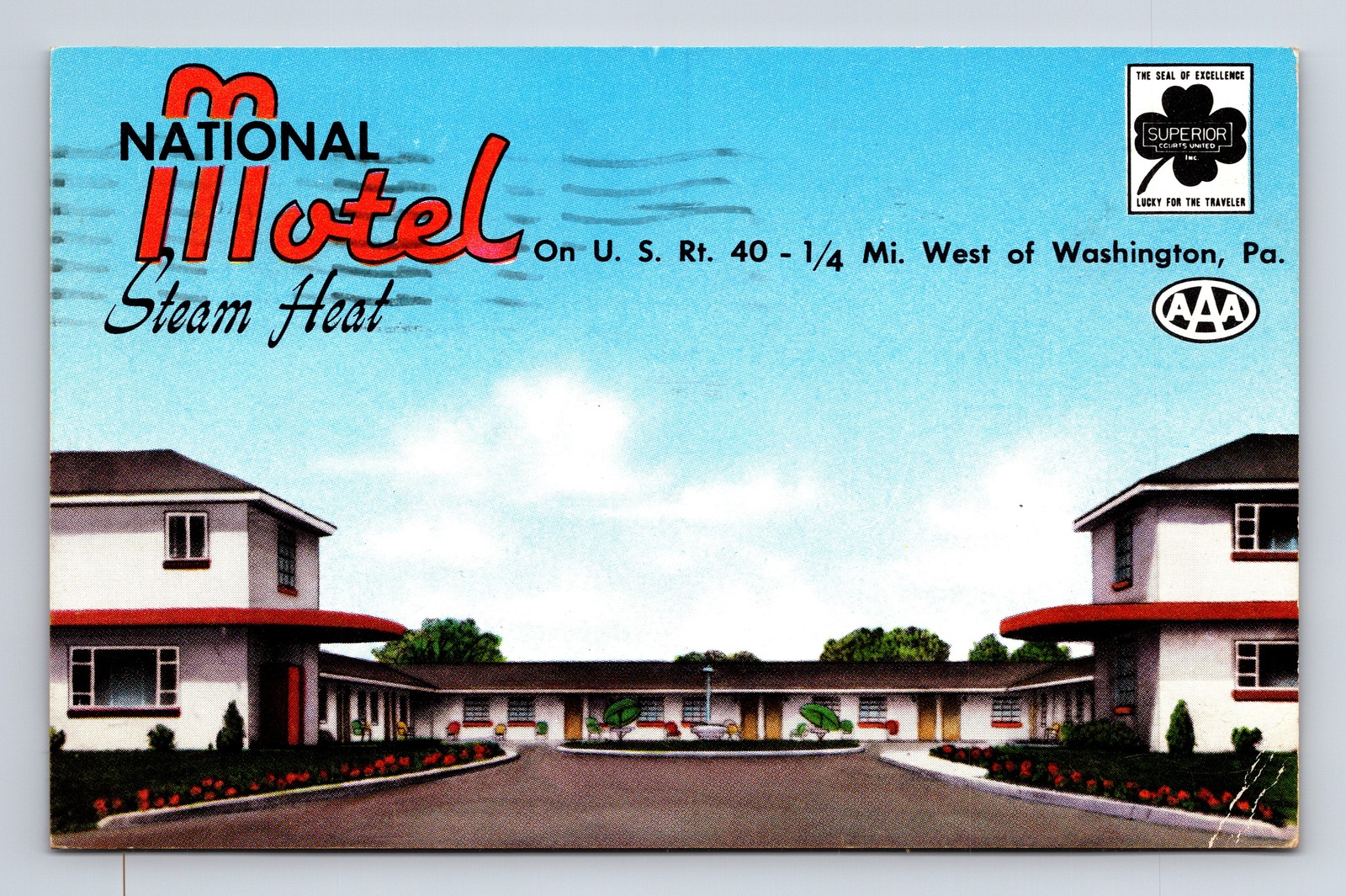 c1954 National Motel US Rt 40 Washington Pennsylvania PA Postcard