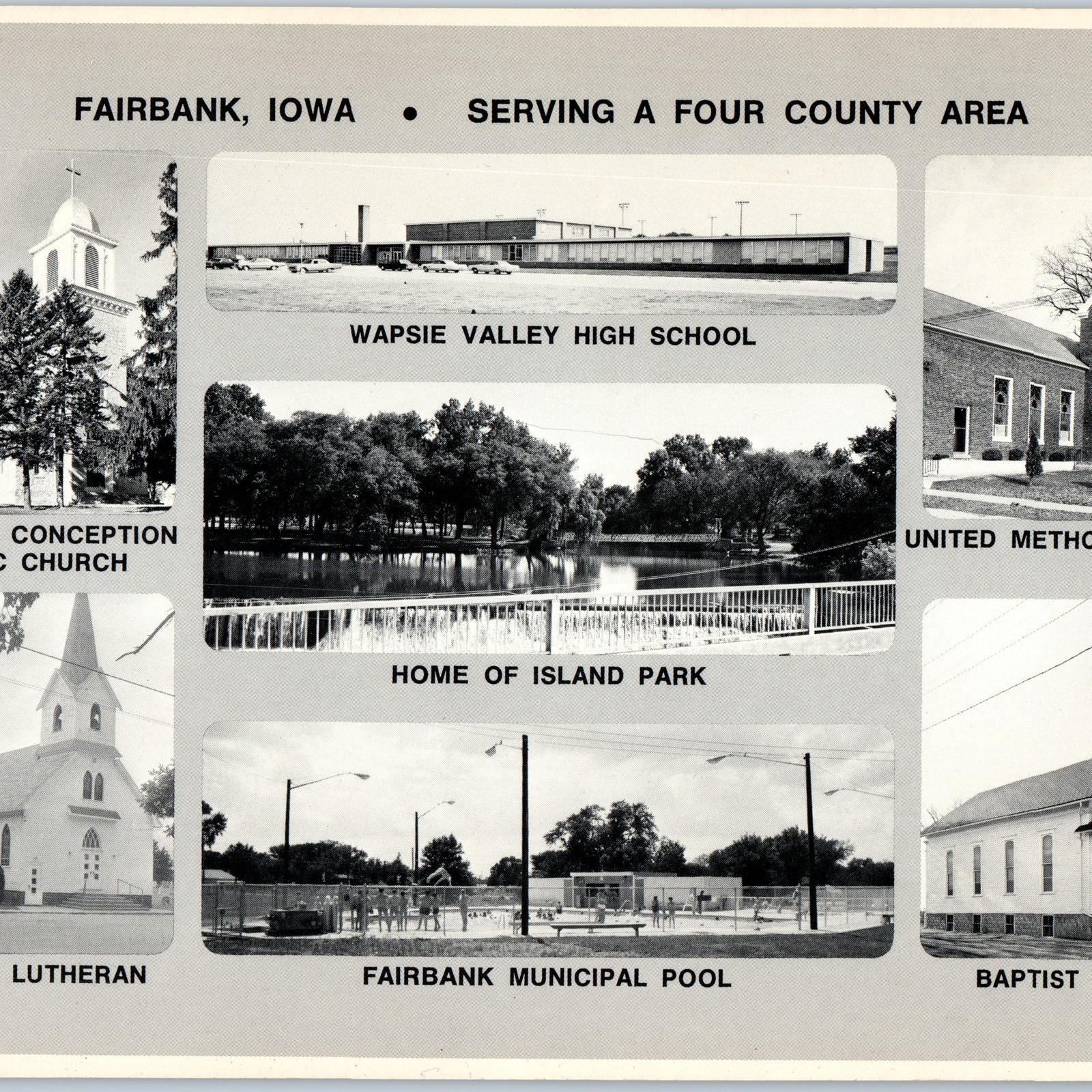 c1970s Fairbank, IA State Bank Multi View Glossy Chrome Photo Giant Postcard 3S
