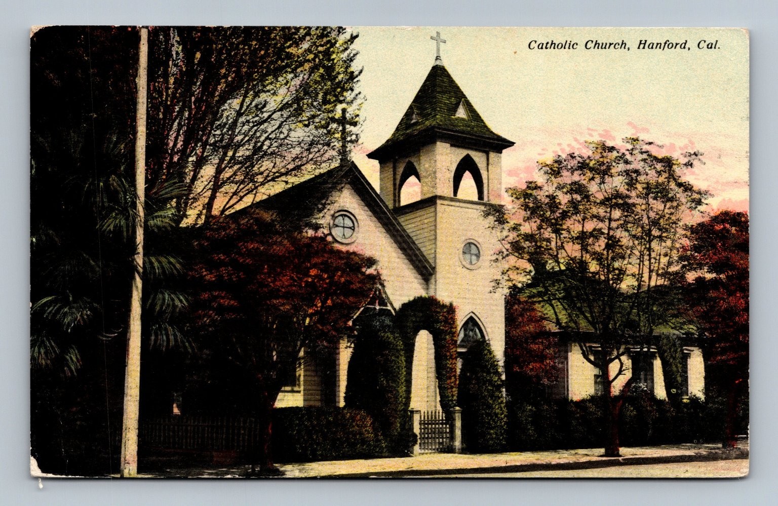 Vintage Catholic Church Postcard Hanford California Early 1900s