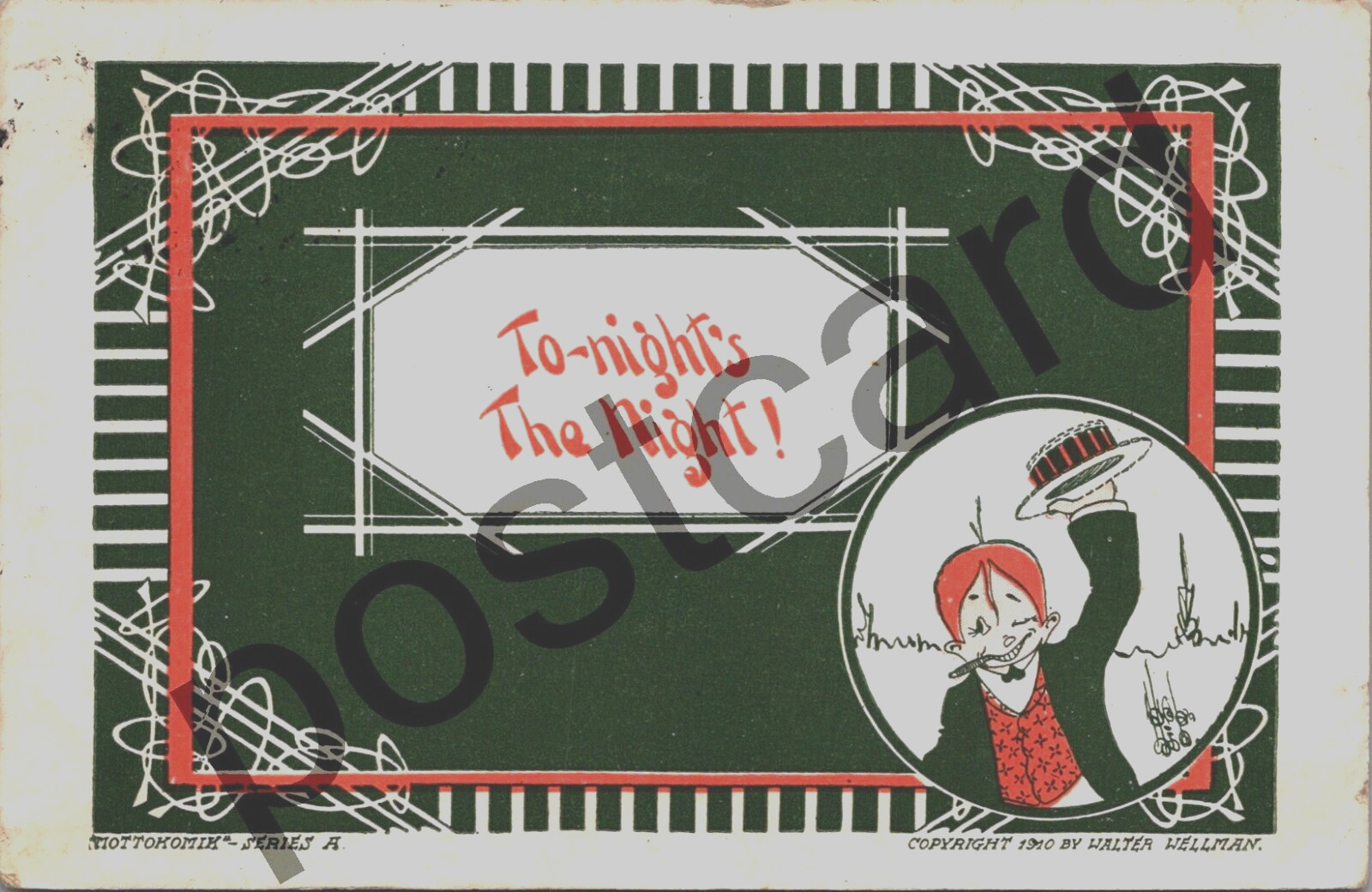 1910 “To-night’s The Night”, MOTTO KOMIK, Walter Wellman postcard jj425
