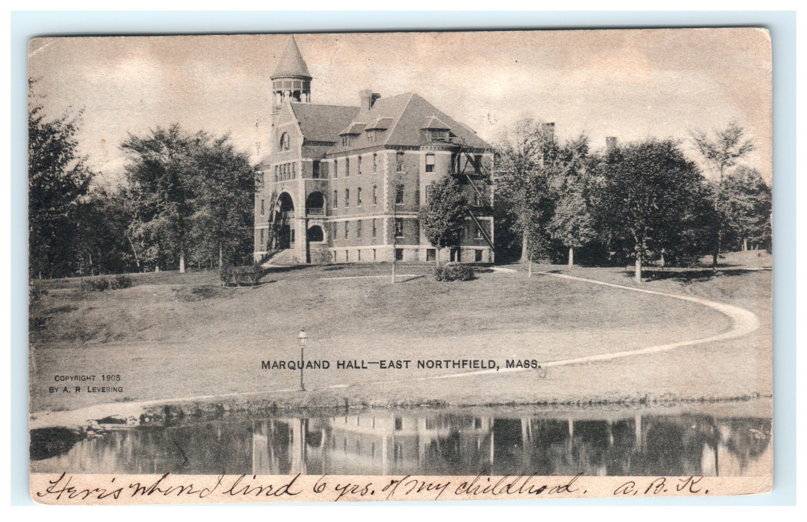 1906 Marquand Hall East Northfield MA Massachusetts A. R. Levering Pub