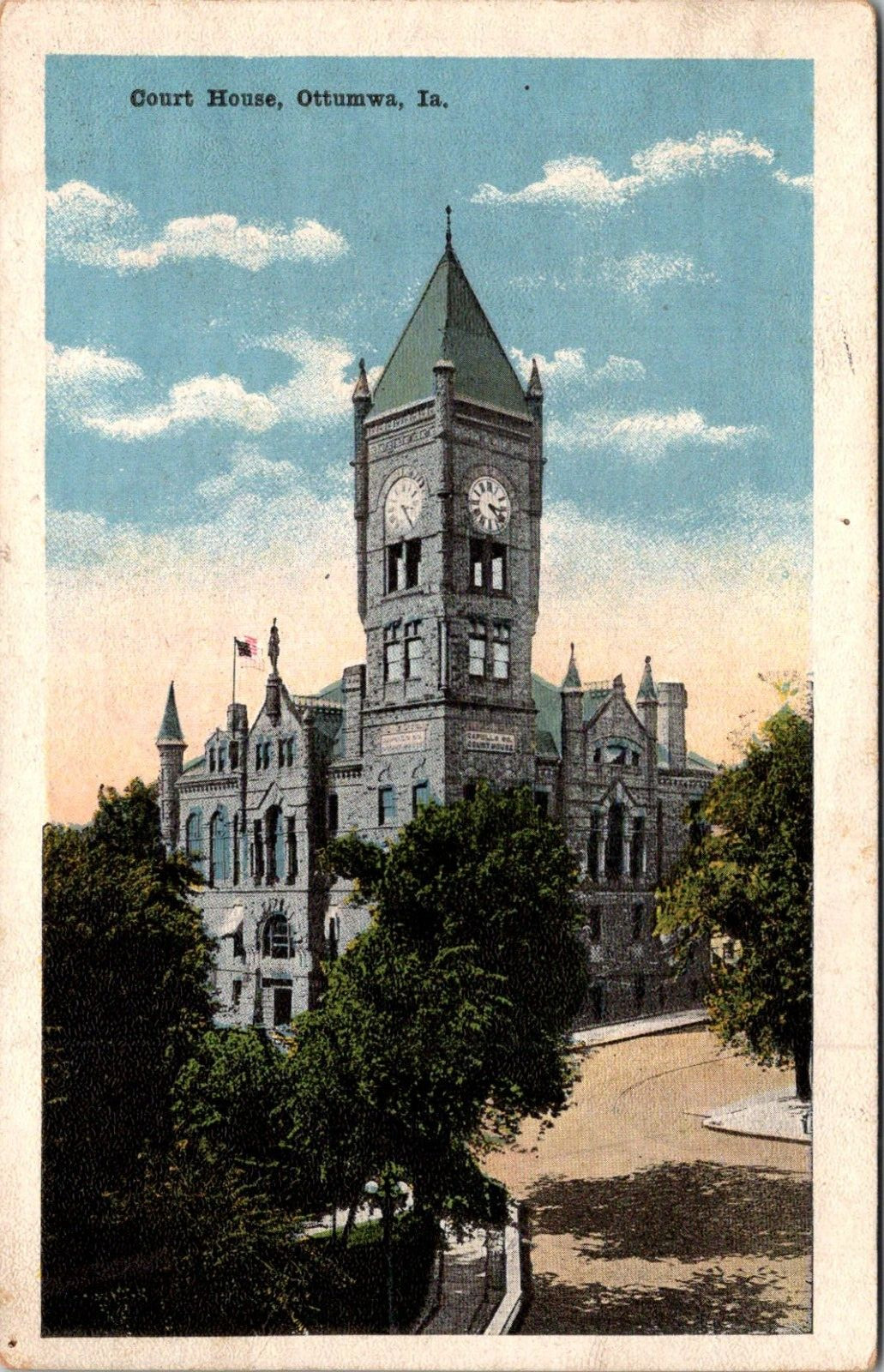 Ottumwa Iowa IA Court House Clock Tower 1910s 1919 Postcard