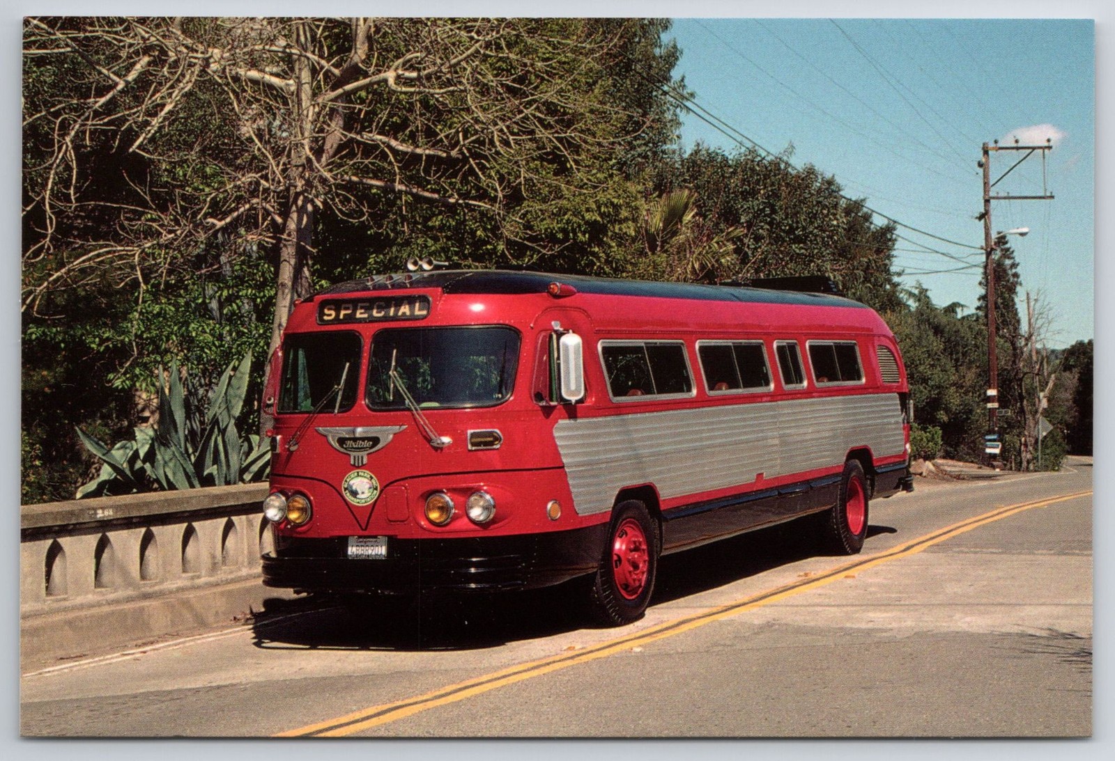 Glacier Park Transportation #77 1955 Flxible Visicoach Red Bus Postcard Fageol