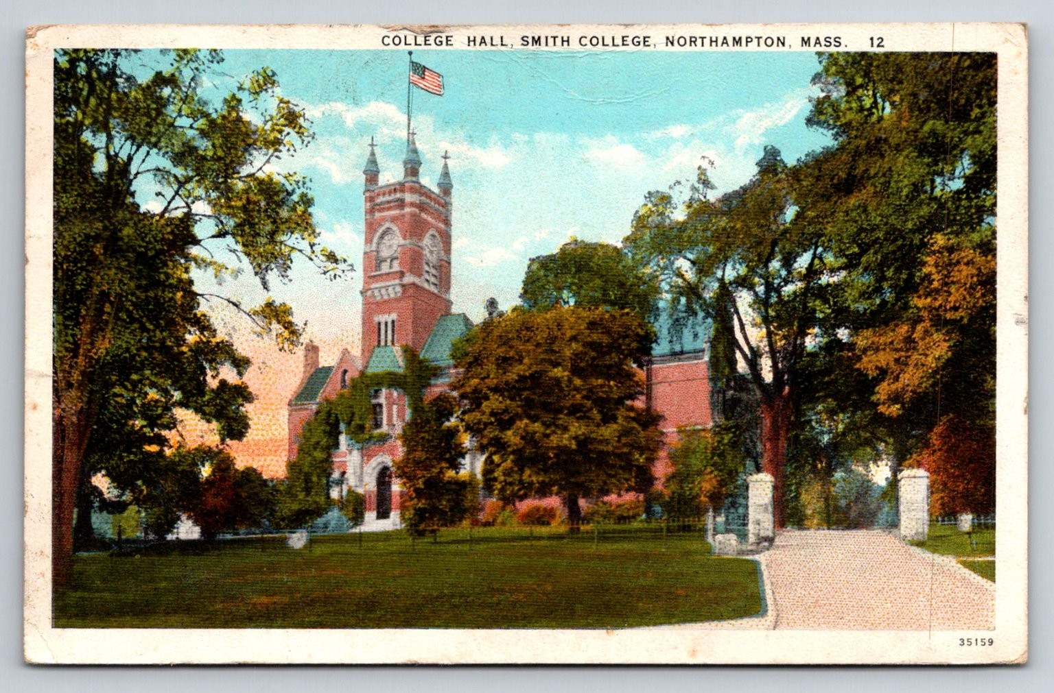 1926 Postcard College Hall Smith College Northampton MA Curt Teich
