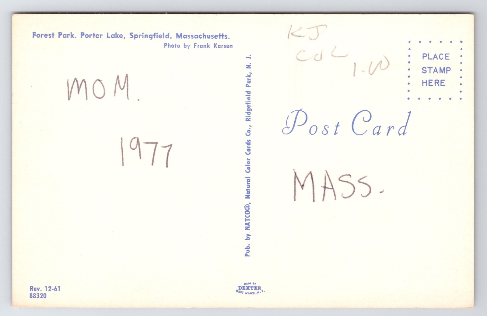 Forest Park Porter Lake Ducks Springfield Massachusetts MA c1950s Postcard