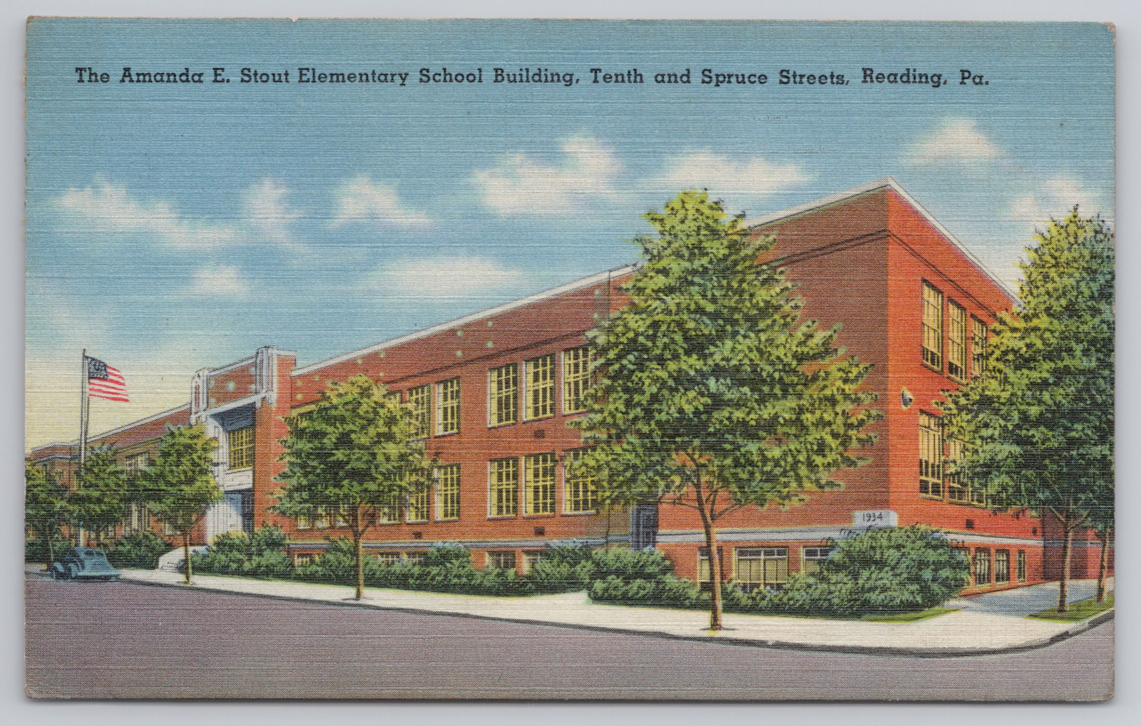Vintage 1944 Postcard Amanda E. Stout Elementary School Reading Pennsylvania