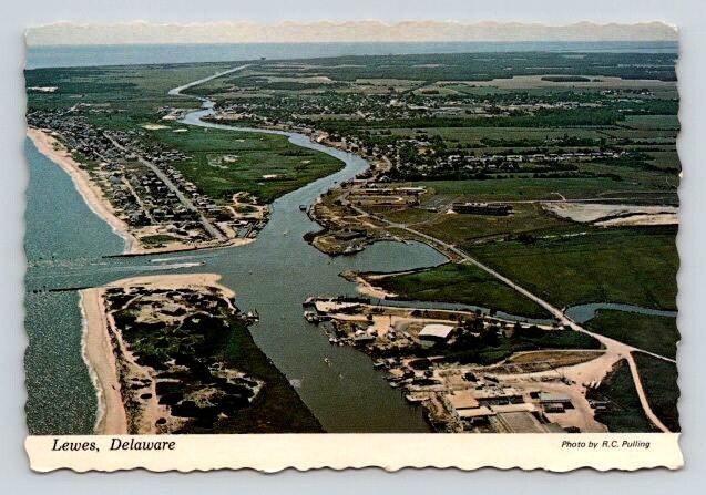 Lewes Delaware Aerial View Roosevelt Inlet – R.C. Pulling Postcard