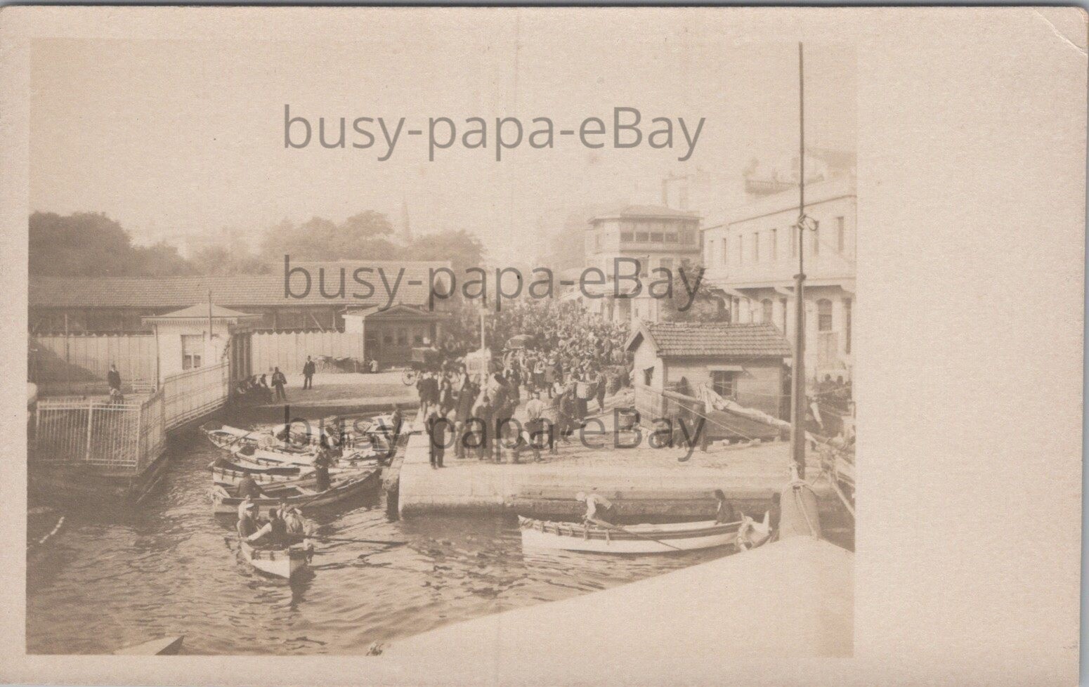 Vintage 1900s RPPC Constantinople Landing Port Boats Istanbul Turkey Postcard