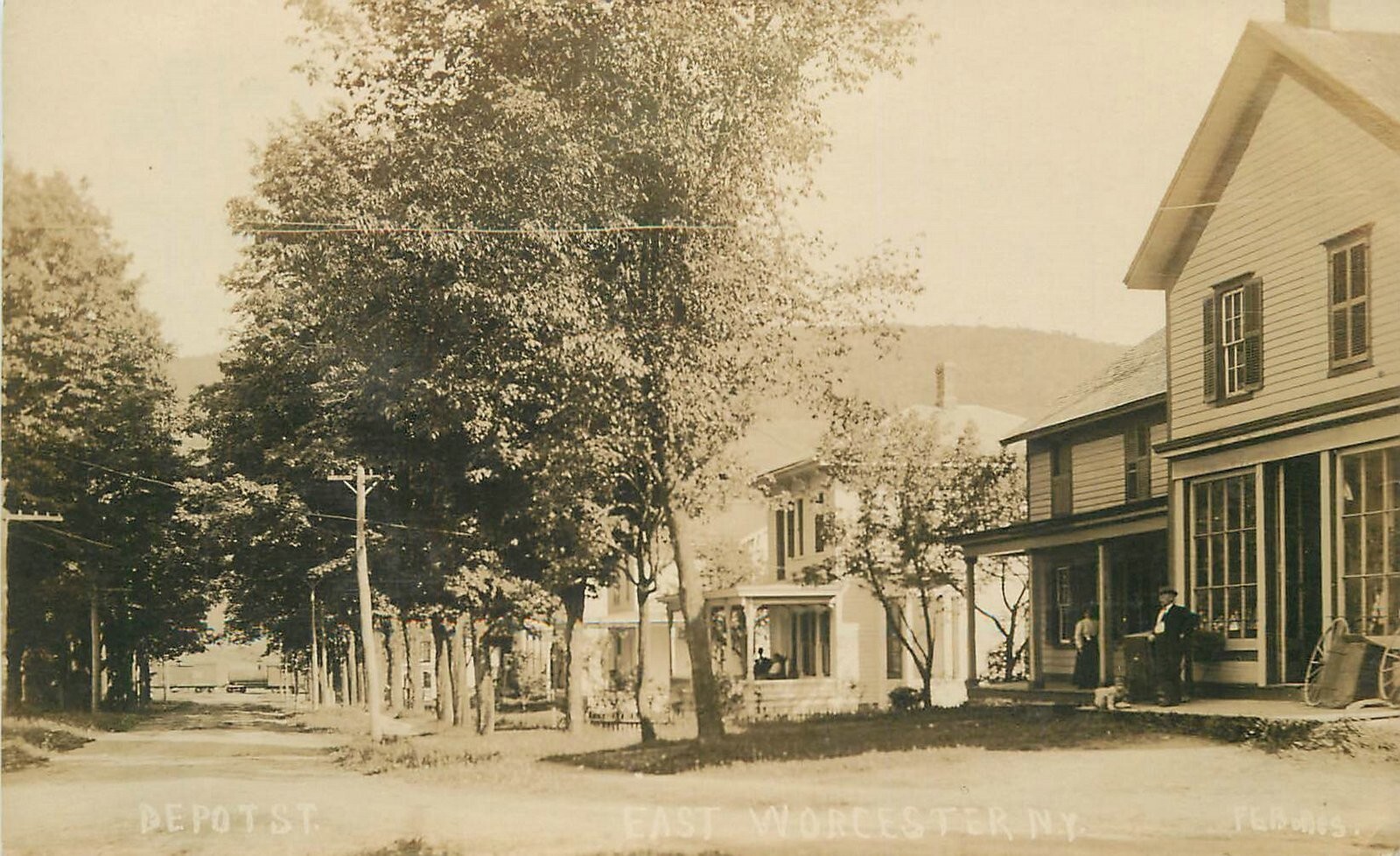 Postcard RPPC 1908 New York East Worcester Depot Street residences 23-12381