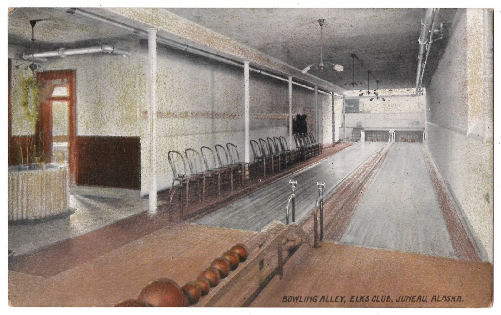1910 Juneau, Alaska Bowling Alley Interior, Fraternal Elks Lodge, Old Postcard