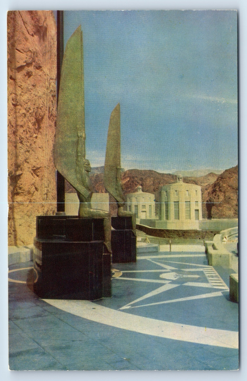 Solid Bronze Winged Figures of Republic Statues a the Hoover Dam c1950s Postcard