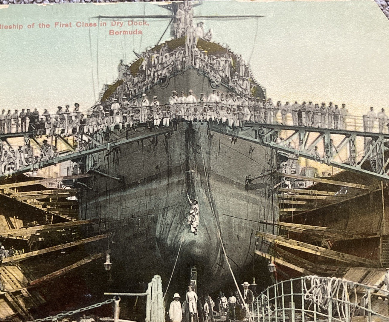 c1905 Bermuda British Battleship First Class Under Construction Dry Dock