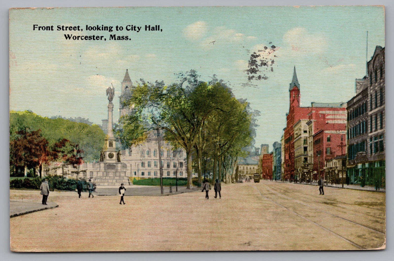 Front Street Looking To City Hall Worcester MA 1912 Postcard TS-250