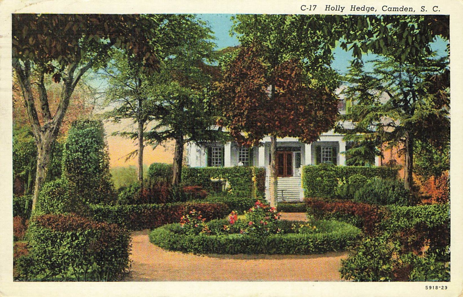 Camden SC Holly Hedge House Historic Mansion Estate Linen Postcard View