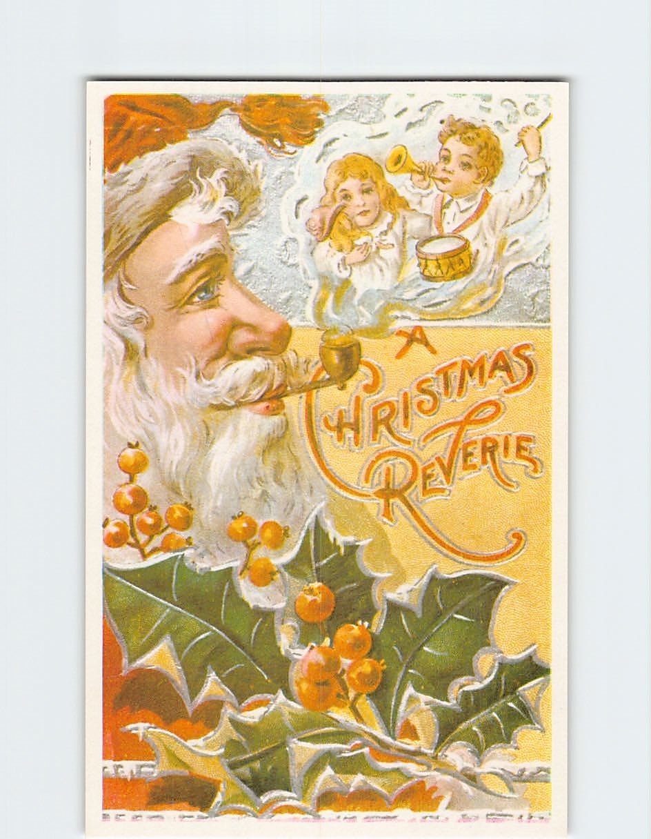 Postcard Angels and Santa Claus Art Print Christmas Holiday Greeting Card