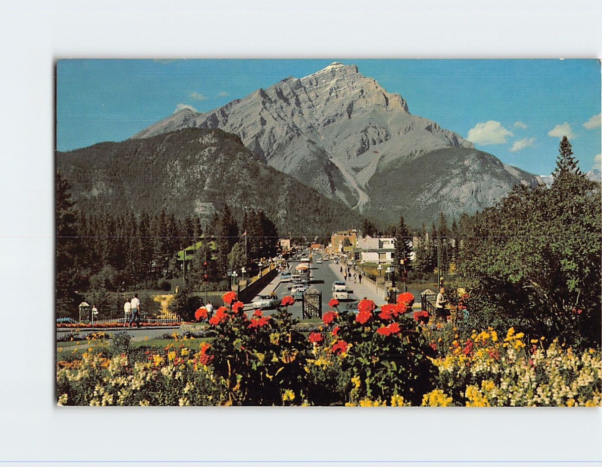 Postcard Banff Main Street And Cascade Mountains Banff Canada