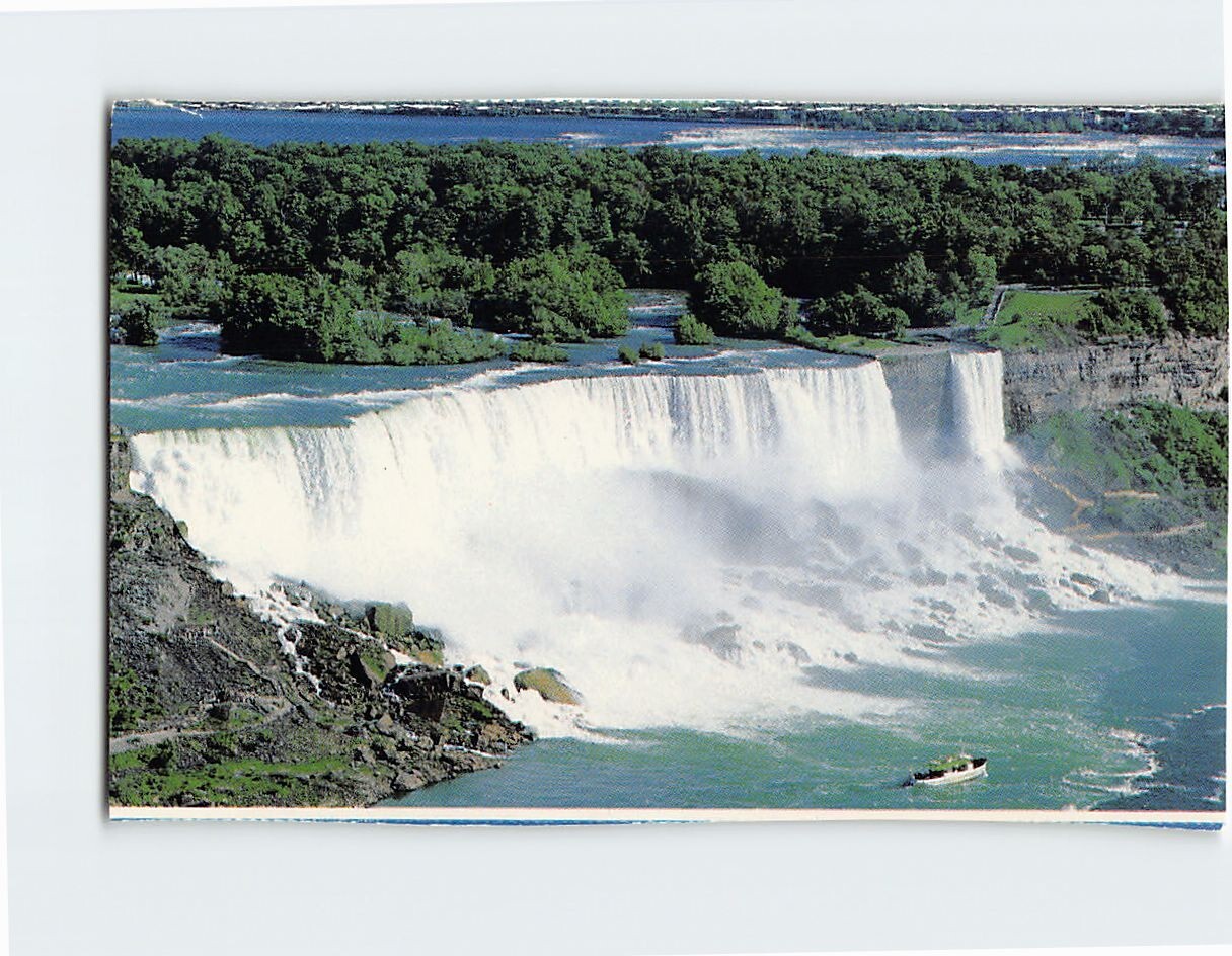 Postcard Aerial View of the American Falls with the Maid of the Mist Tour Boat