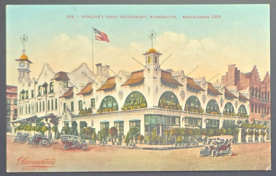 Spokane’s Great Restaurant Washington Postcard c.1900s-1910s Established 1889
