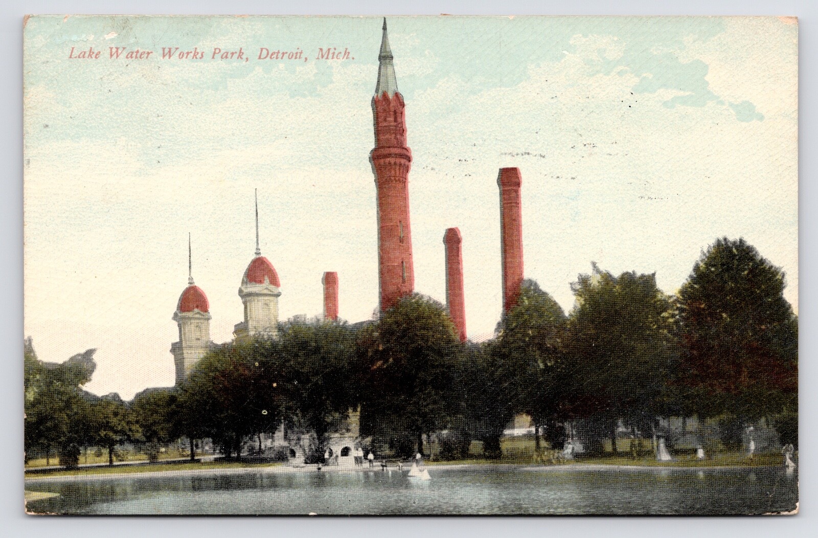 c1907-1911~Detroit Michigan MI~Water Works Park~Gladwin~Towers~Antique Postcard