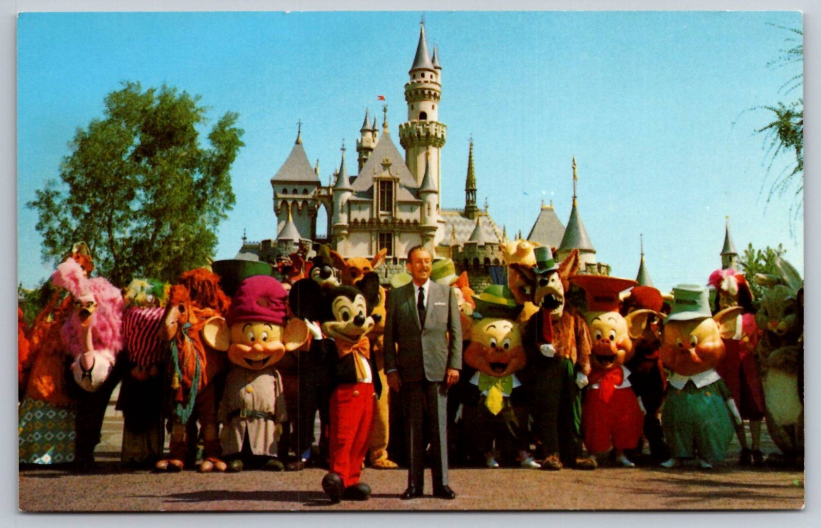 Walt Disney With Disney Characters Sleeping Beauty’s Castle Vintage Postcard
