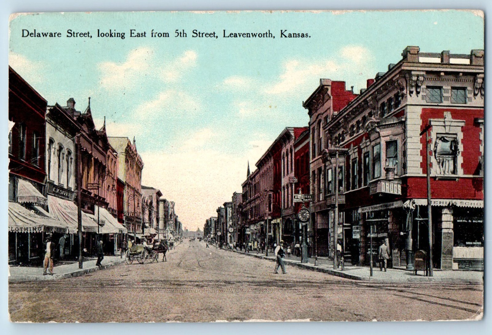 Leavenworth Kansas Postcard Delaware Street Looking East Exterior Building 1910
