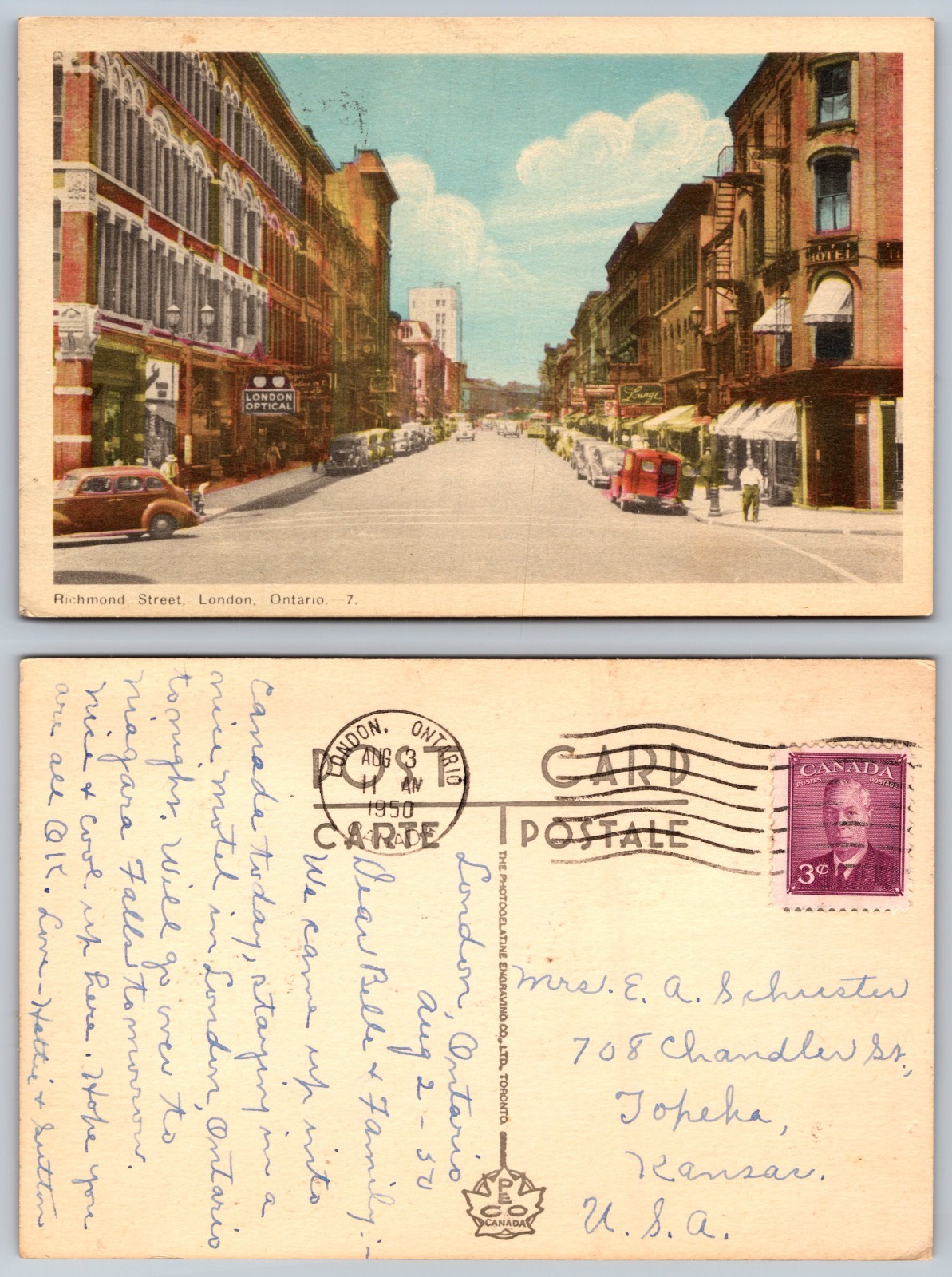 Richmond Street Commercial View London Ontario Postcard