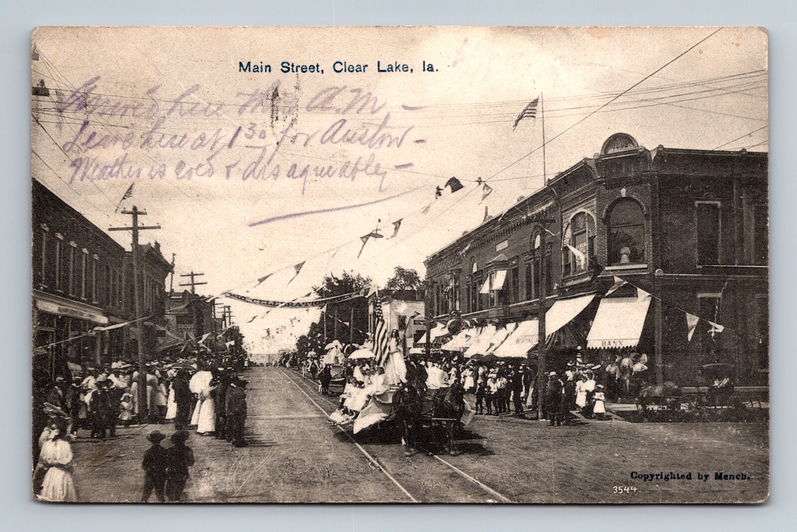 1909 Main Street Scene Clear Lake,IA Cerro Gordo County Iowa Vintage Postcard