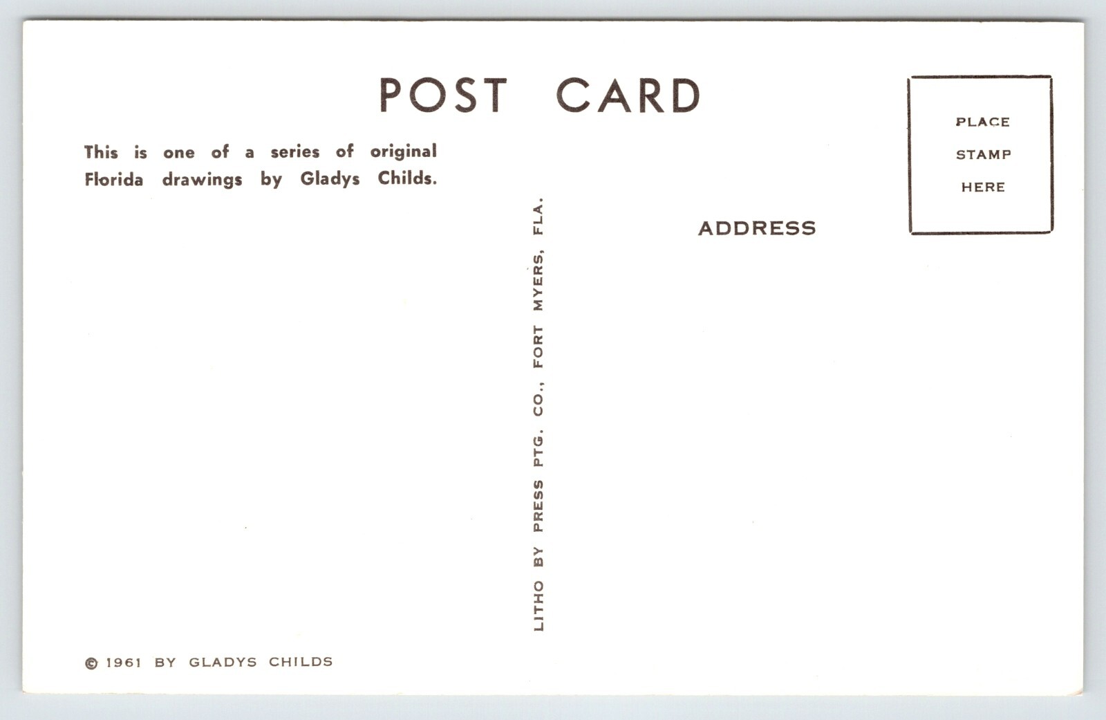 Postcard Island Telephone Original Florida Drawings by Gladys Childs 1961 VTG