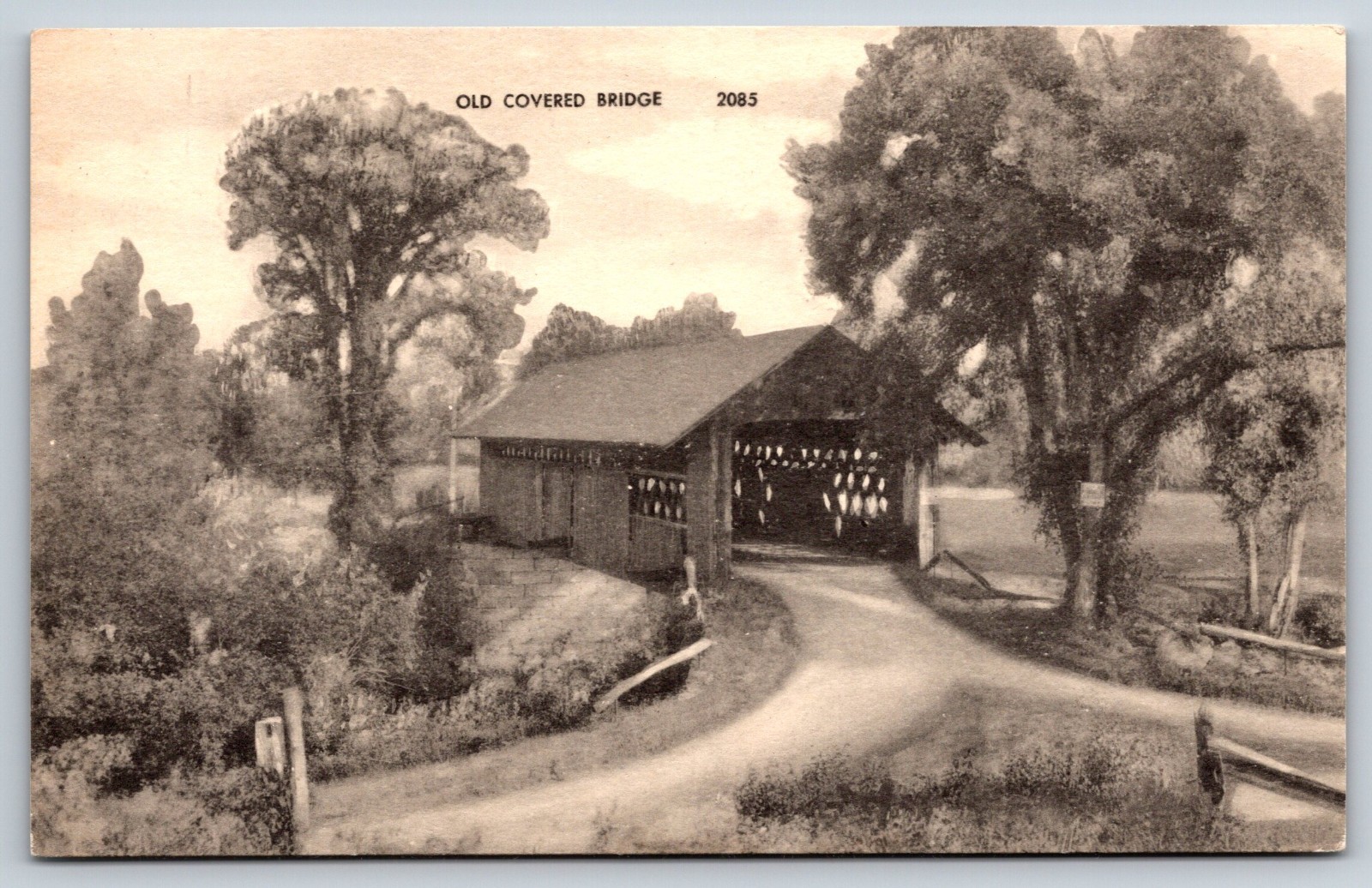 Vintage Postcard Old Covered Bridge