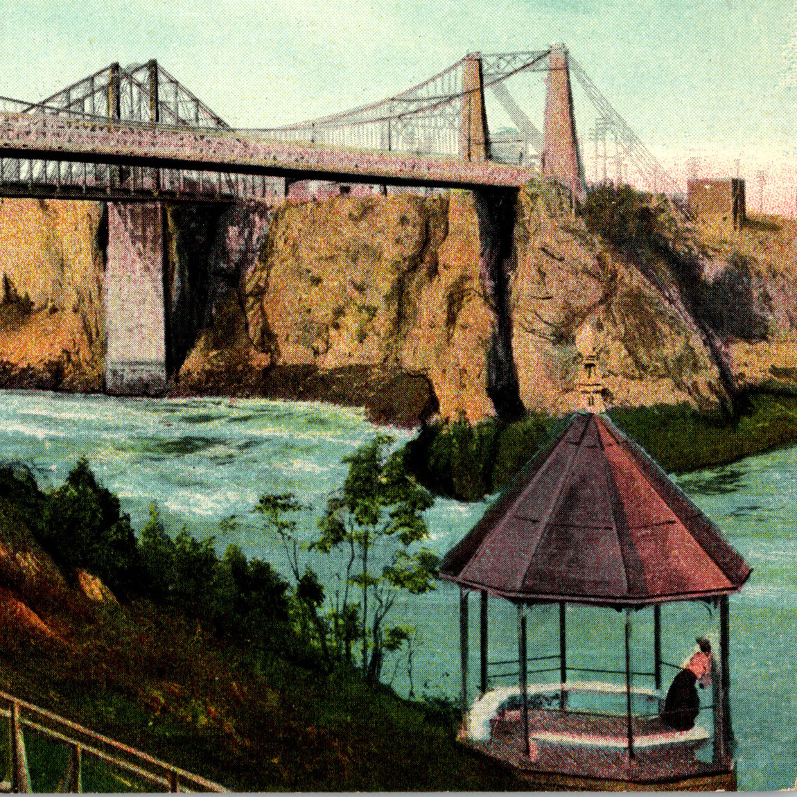 Vintage 1900s Suspension Cantlever Bridge Riversible Falls St John Postcard NB