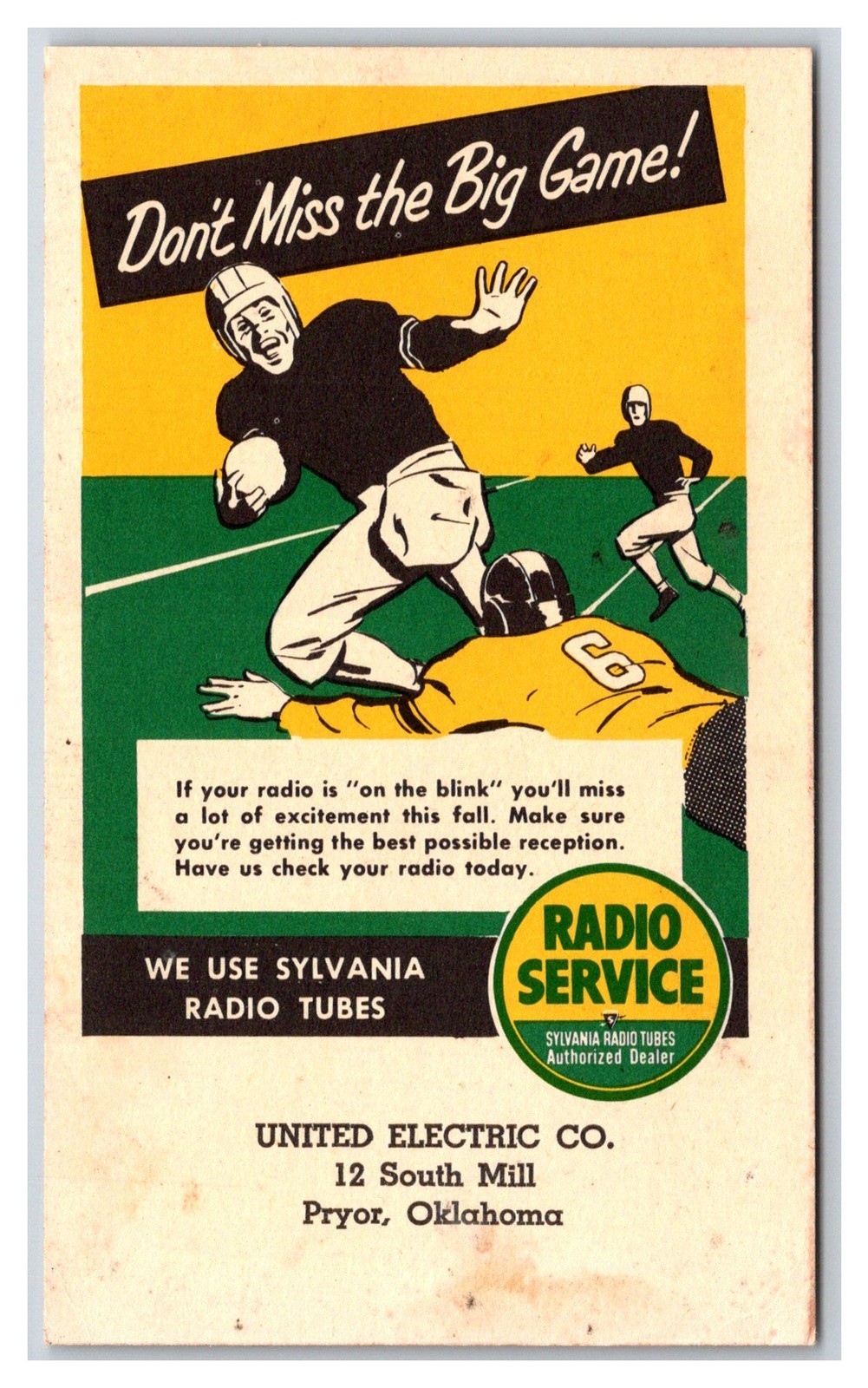 Pryor OK ~ Footbal Advertising for RADIO SERVICE OKLAHOMA