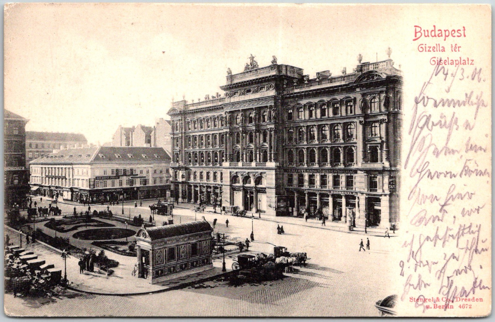 Budapest Gizella Ter City Square Historic Architecture Hungary Posted Postcard