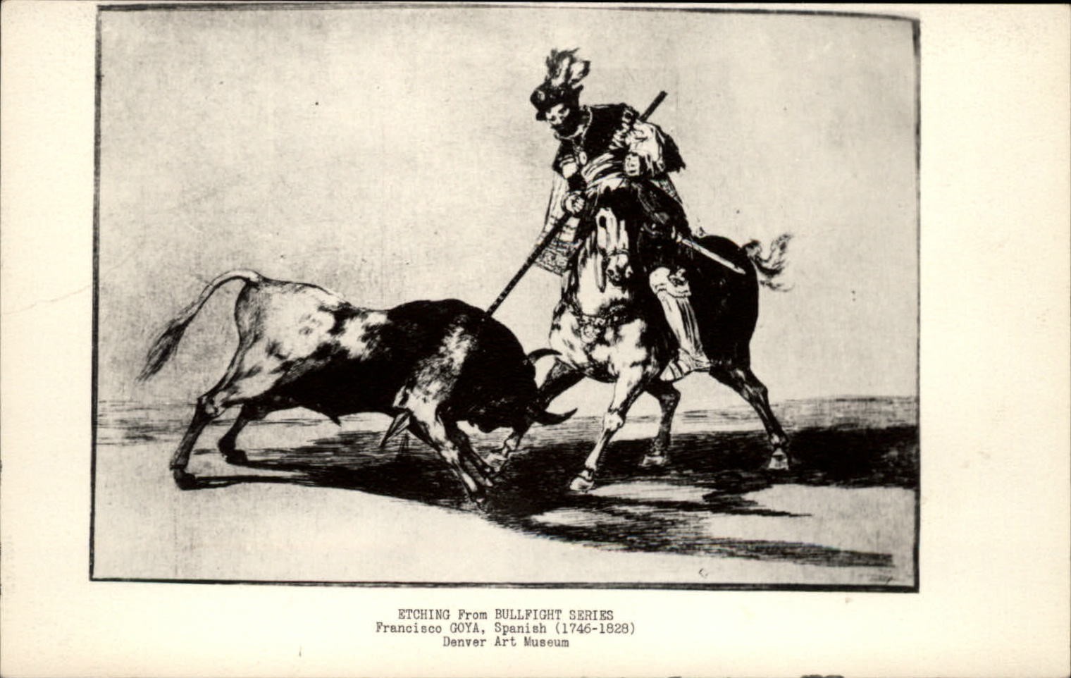 RPPC Etching Bullfight Francisco Goya Denver CO ~ 1950-now real photo postcard