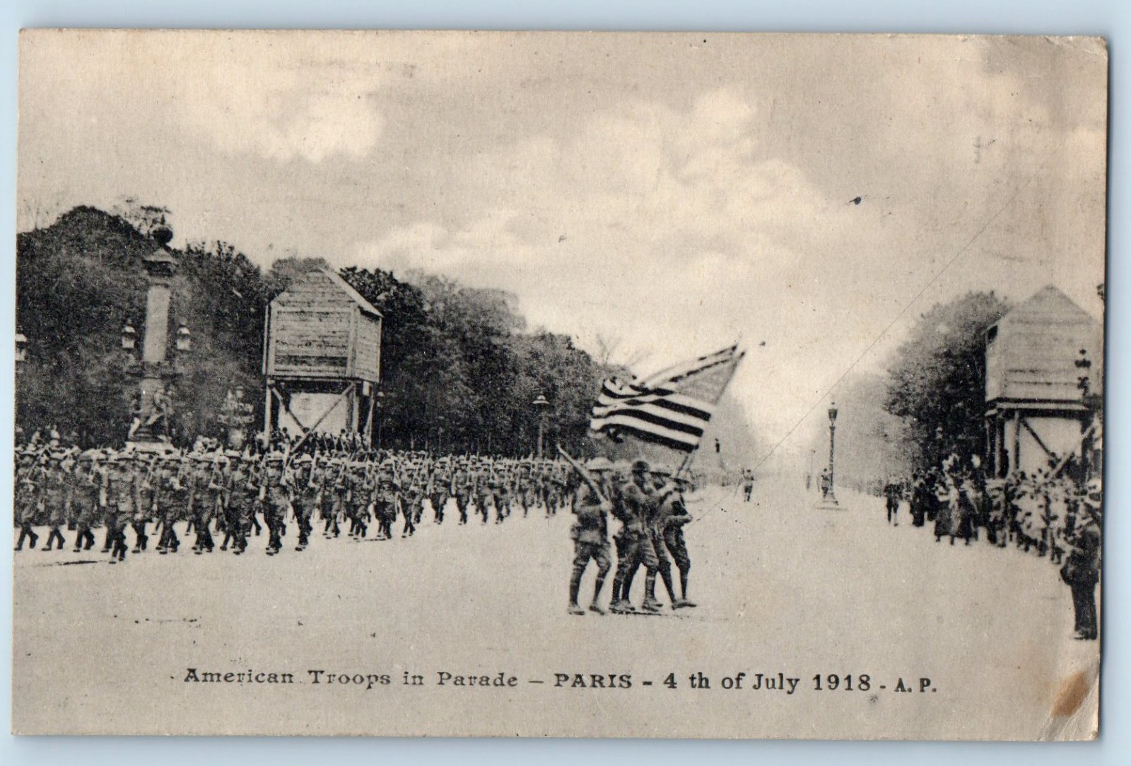 Paris Île-de-France France Postcard American Troops in Parade 1919 Posted