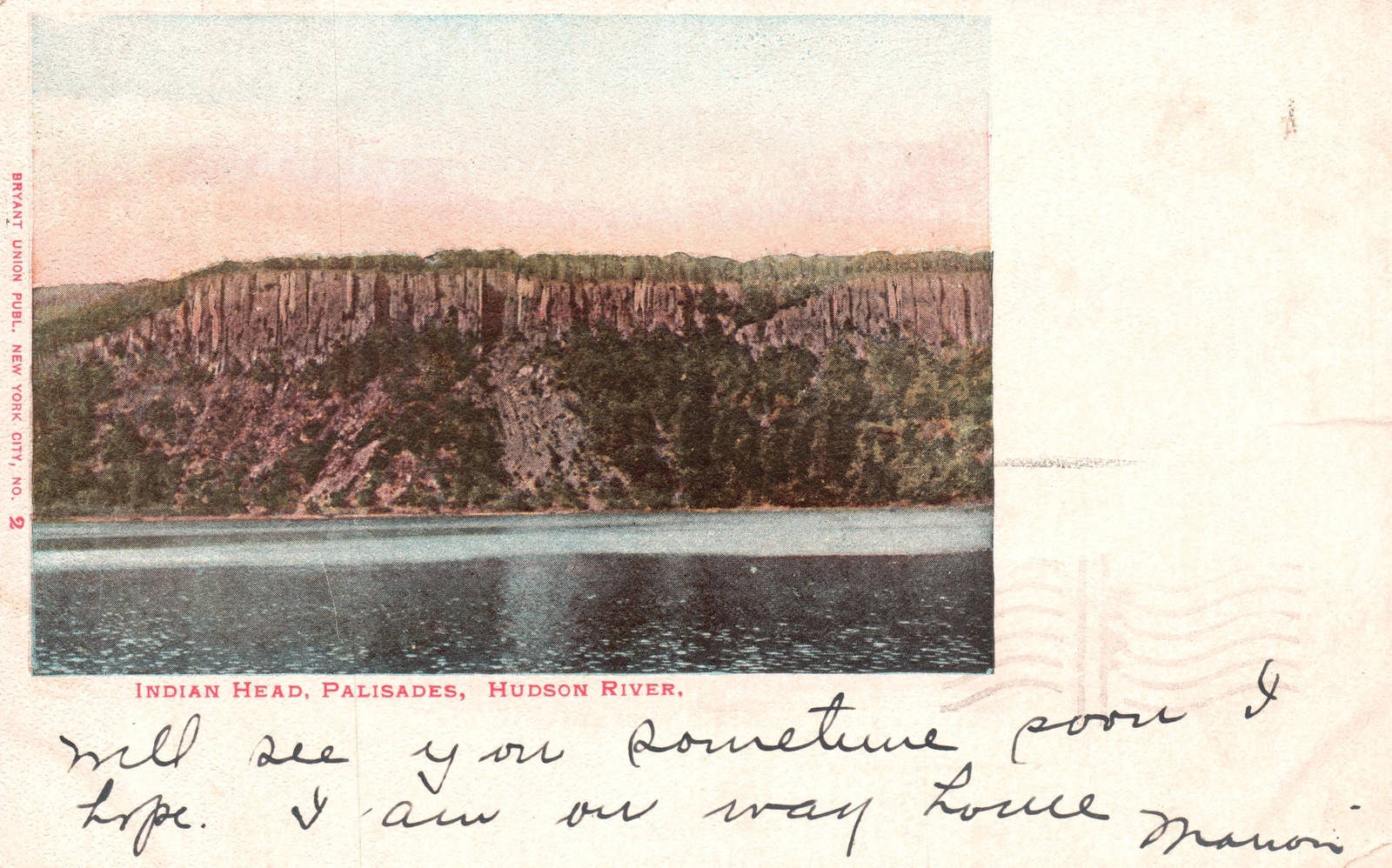 Vintage Postcard 1901 Indian Head Palisades Hudson River Rock Formation New York