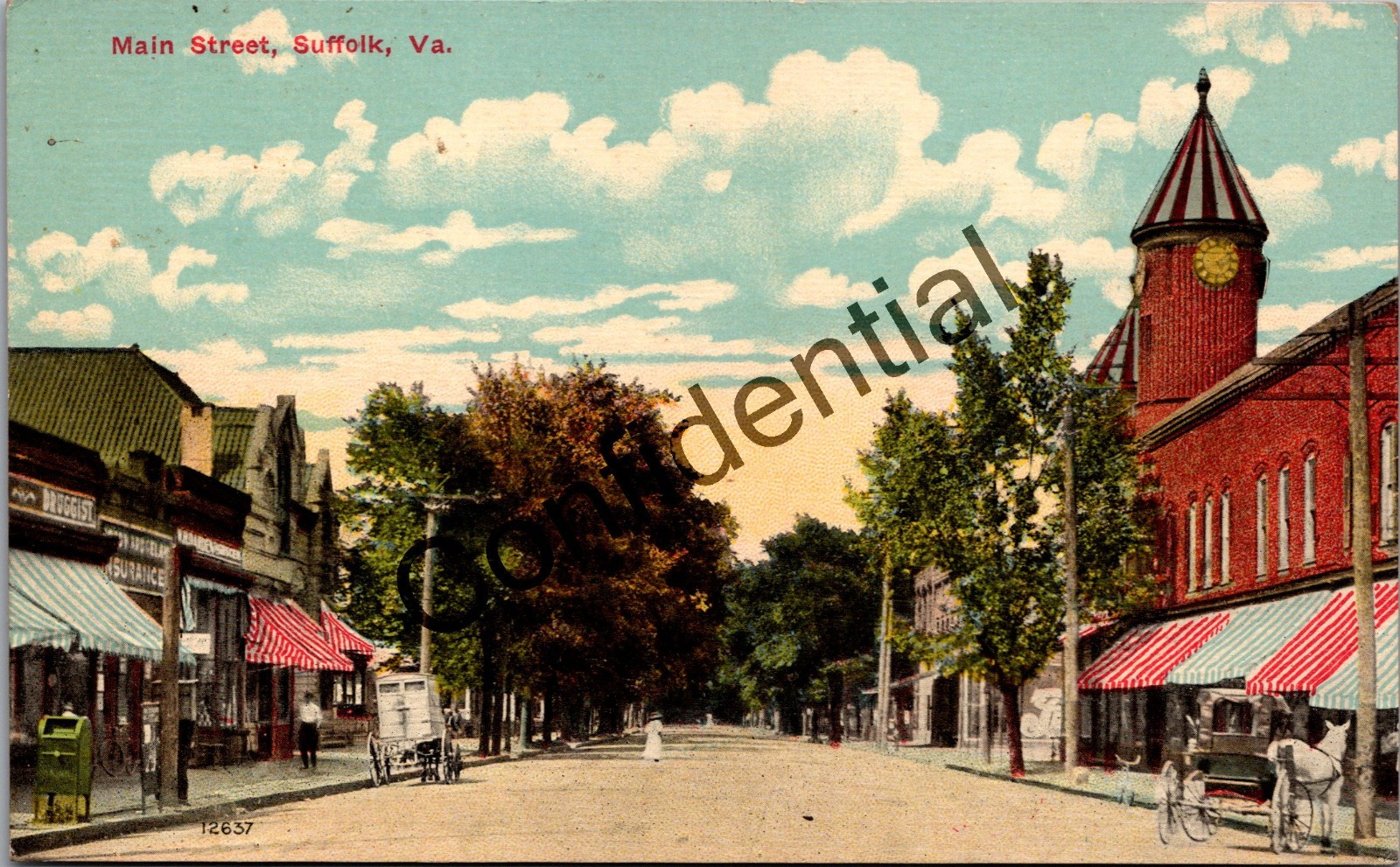 Early View Of Main Street Storefronts & Wagons At Suffolk Virginia VA S444