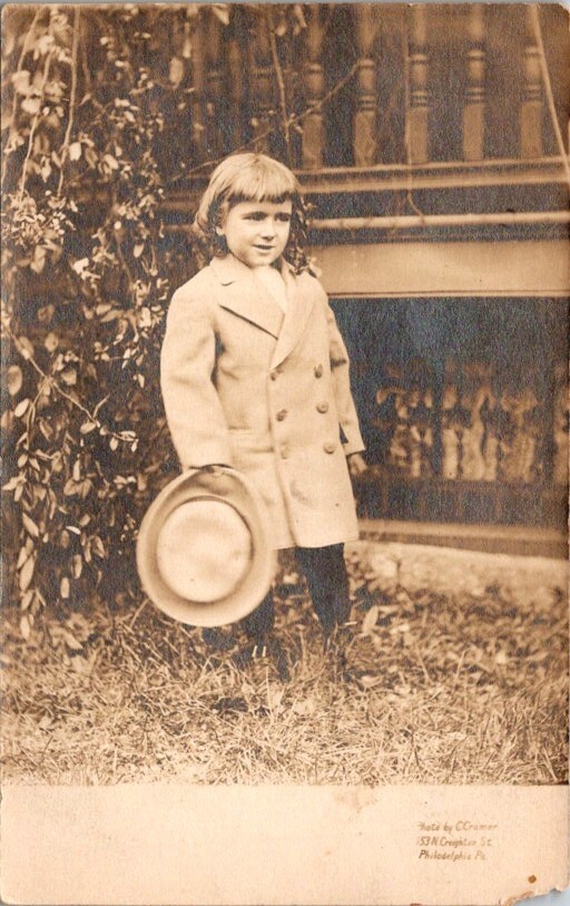 RPPC Postcard Four Year Old Boy Poses with Button Up Coat Hat c.1904-1918 12279
