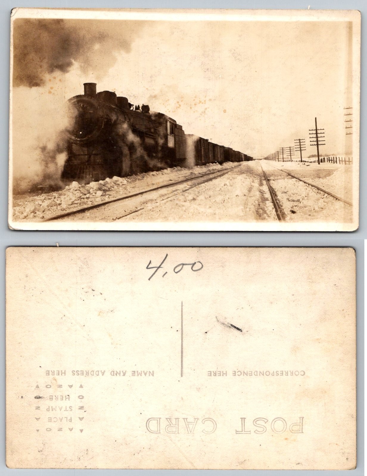 Standard Steam Locomotive Train on Snowy Tracks Postcard
