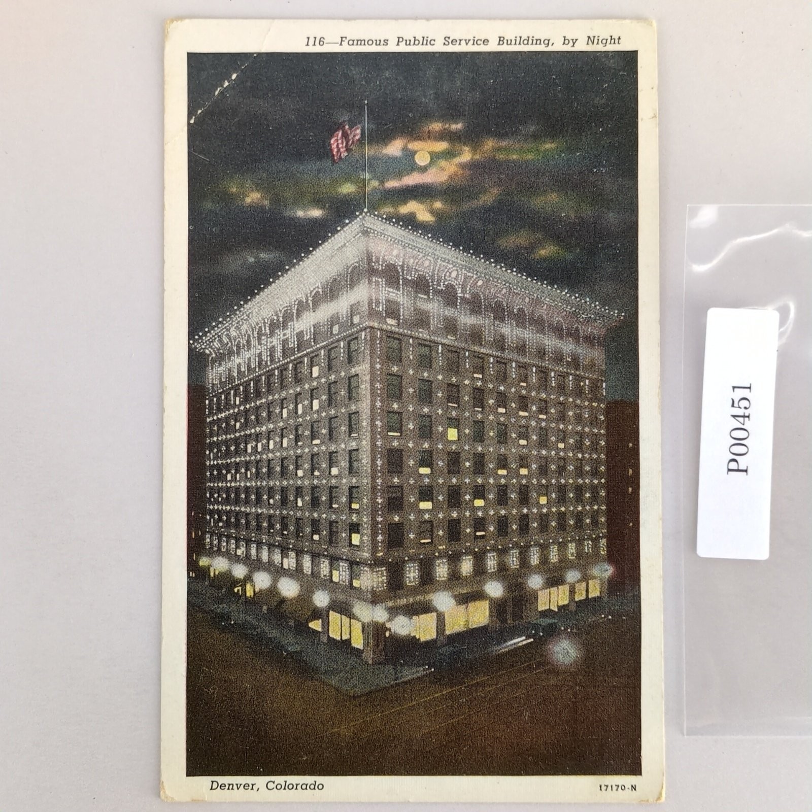 Famous Public Service Building By Night Denver Colorado 1940s Linen Postcard