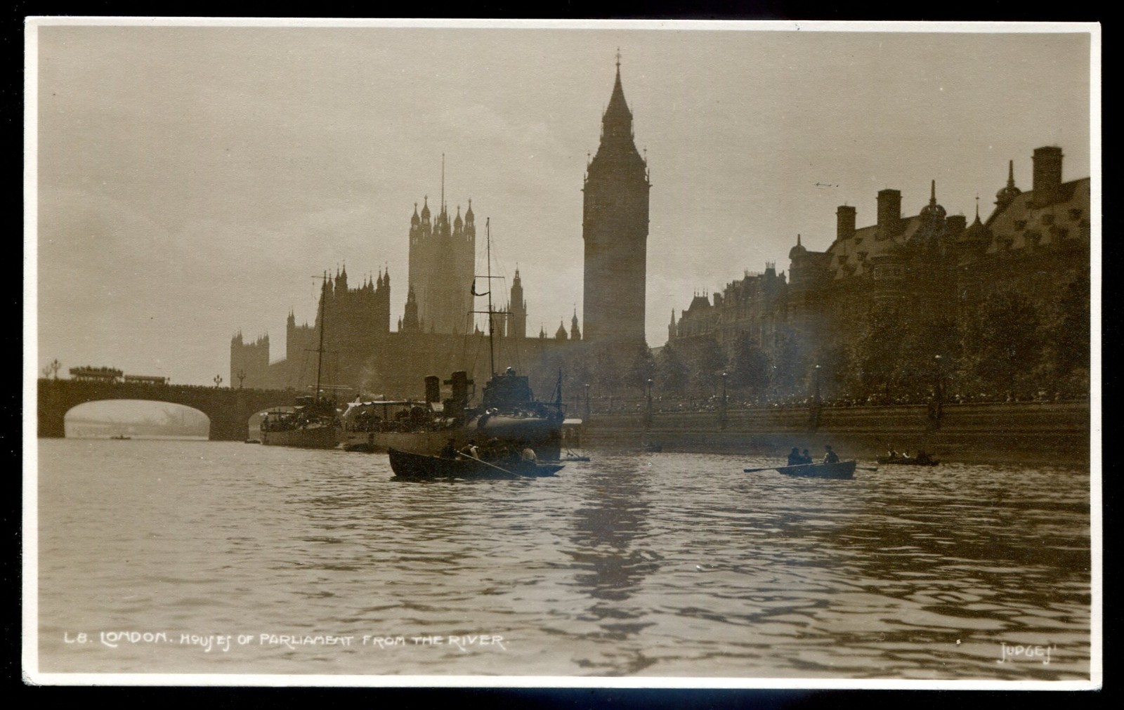 ENGLAND London 1910s Parliament Buildings from River Boating Real Photo Postcard