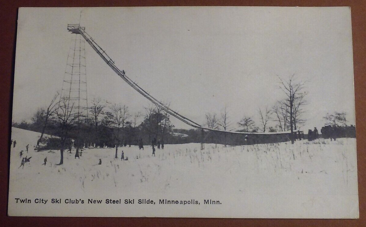 c-1910’s Postcard Twin City New Steel Ski Club Ski Slide Minneapolis MN Div/Back