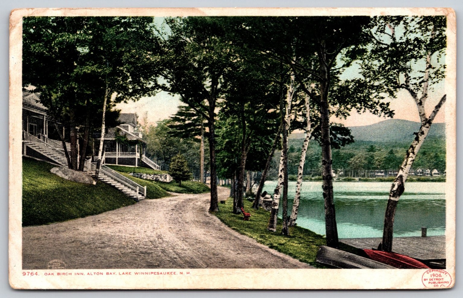1907 Oak Birch Inn Alton Bay Lake Winnipesaukee NH Postcard BB390
