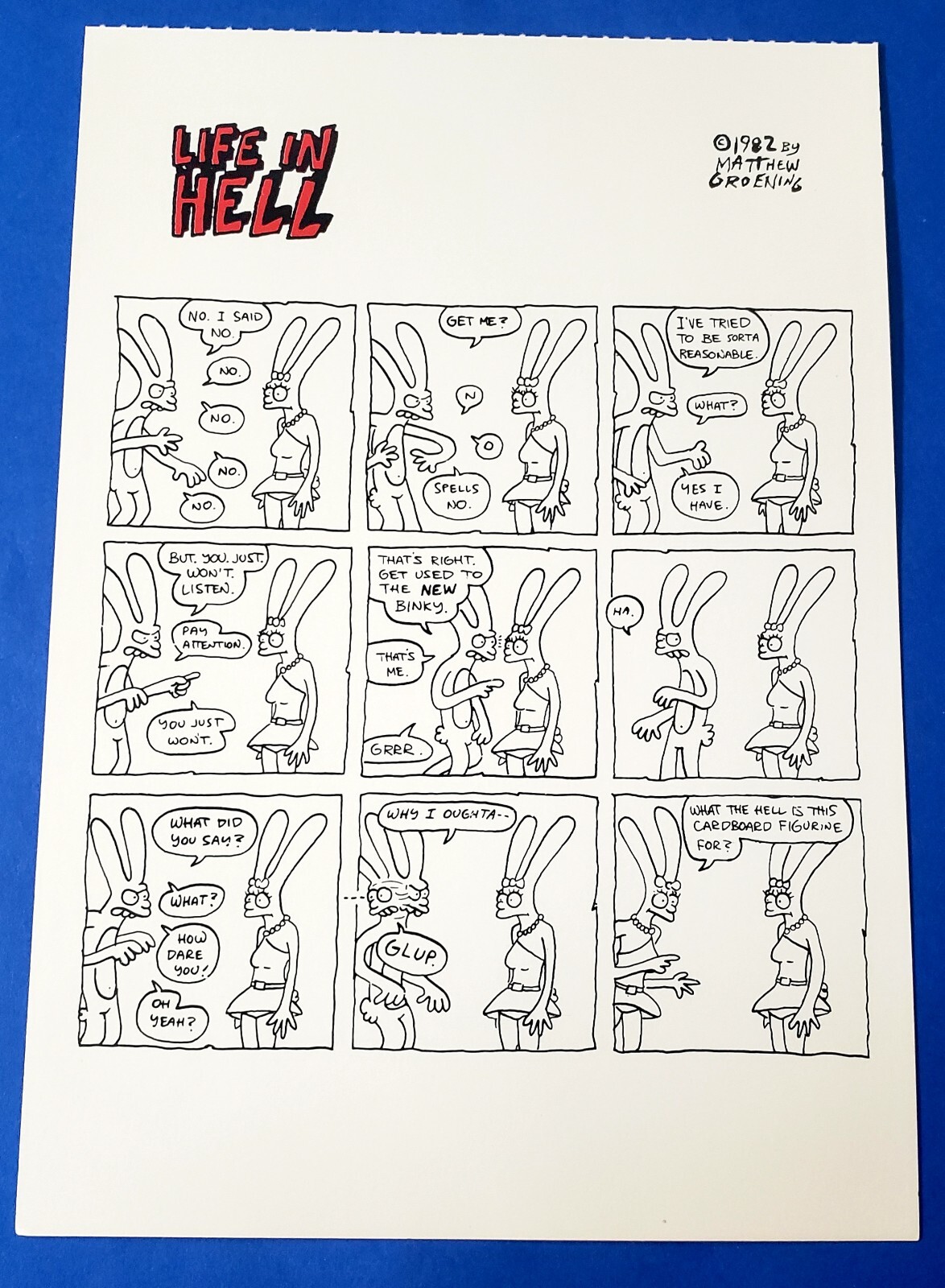 Postcard Life In Hell Comic Strip Matt Groening, Cardboard Figurine For?