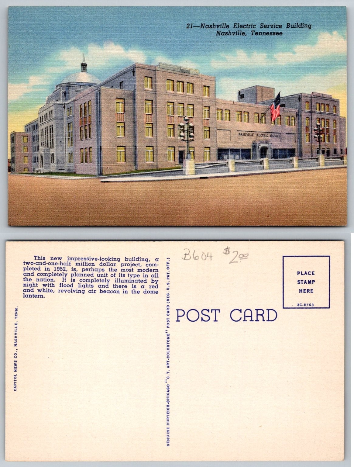 Nashville Electric Service Building TN Curteich-Chicago C.T. Art-Colortone