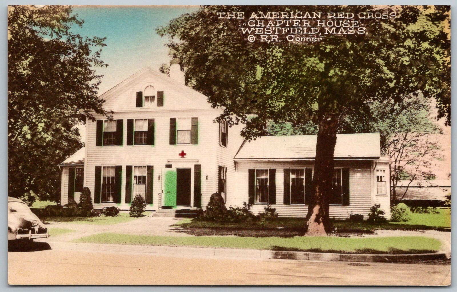 Westfield Massachusetts 1956 Hand Colored Postcard American Red Cross House