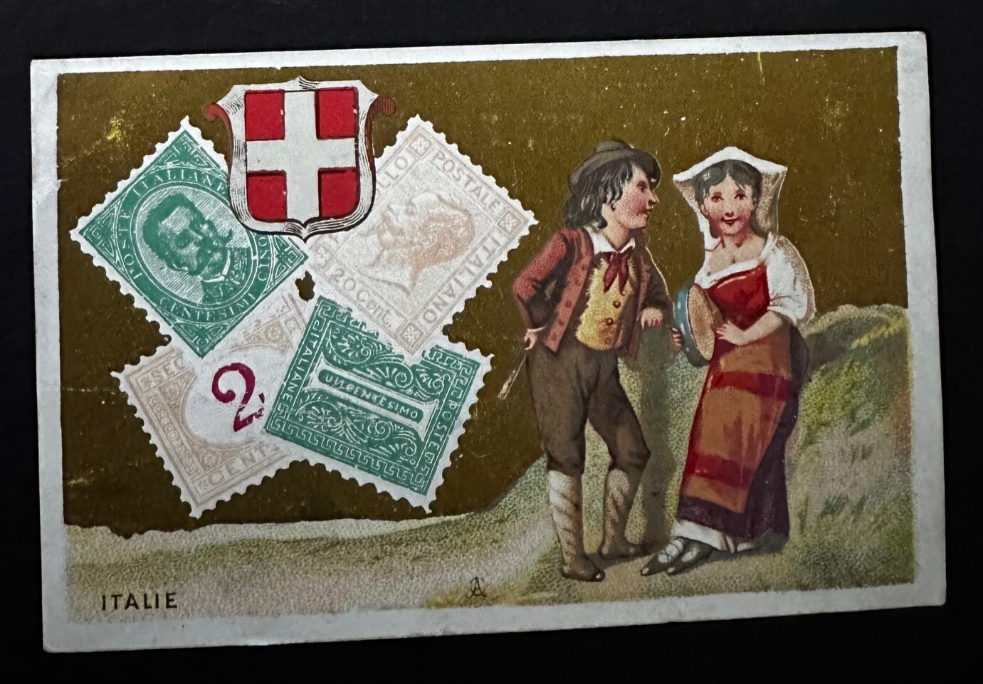 ITALY 1800’S STAMP ON STAMP TRADING CARD STAMPS ON STAMPS -P16886