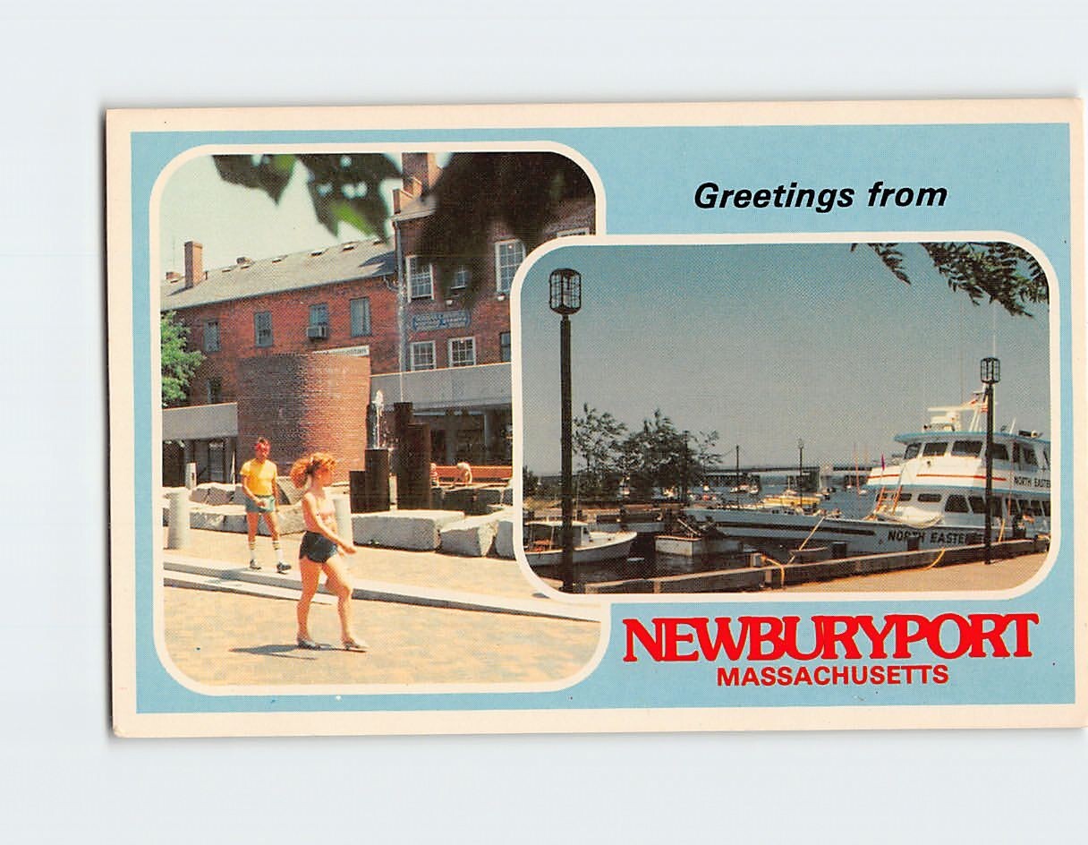 Postcard Inn Street & Waterfront Area Greetings from Newburyport Massachusetts