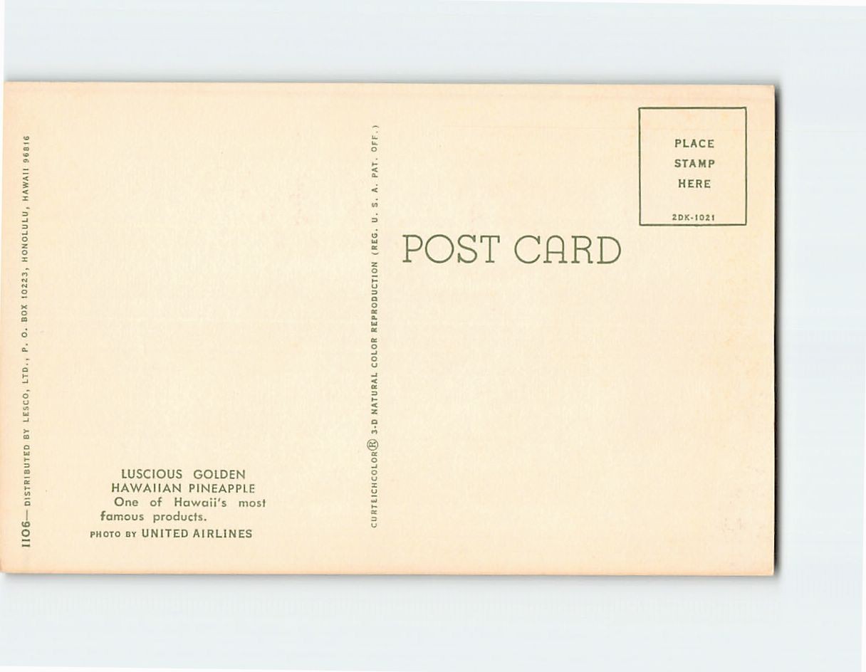 Postcard Luscious Golden Hawaiian Pineapple